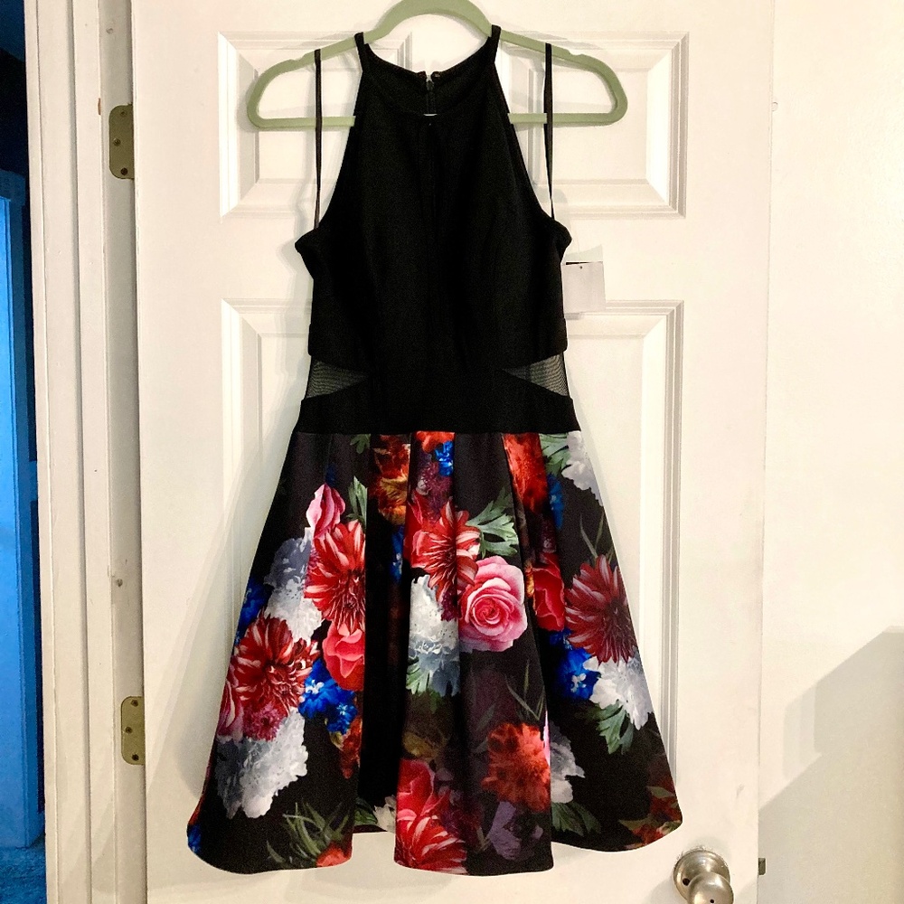 Xscape black and floral dress